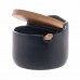 SALEIRO AZUL C/PEGADOR TAMPA BAMBU 10X9.5CM #17893