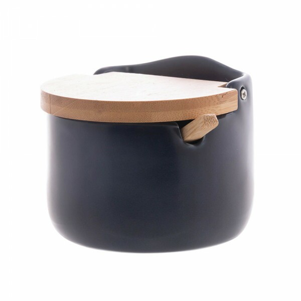 SALEIRO AZUL C/PEGADOR TAMPA BAMBU 10X9.5CM #17893