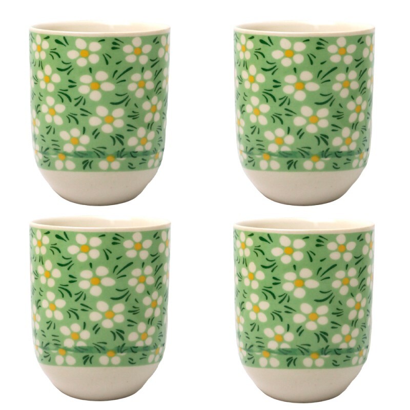 JOGO COPO FLORES VERDE/BRANCO C/4PCS # CN30A