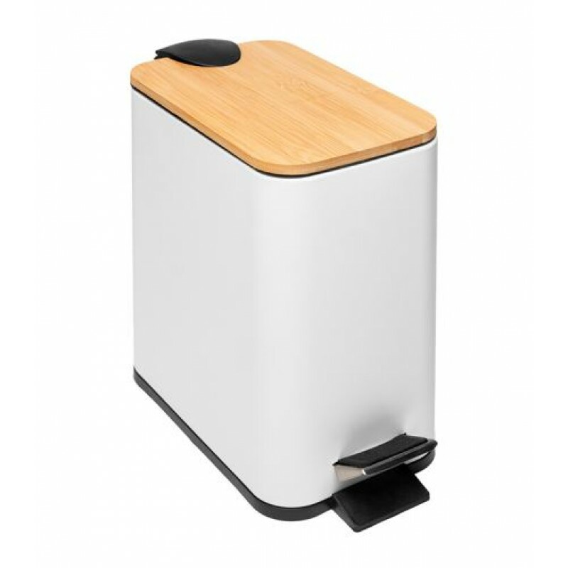 LIXEIRA BRANCA C/PEDAL E TAMPA BAMBU 5L#220221