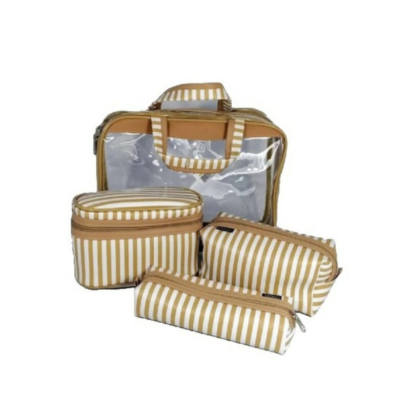 KIT NECESSAIRE C/4 PCS LISTRA MARROM # 033.S