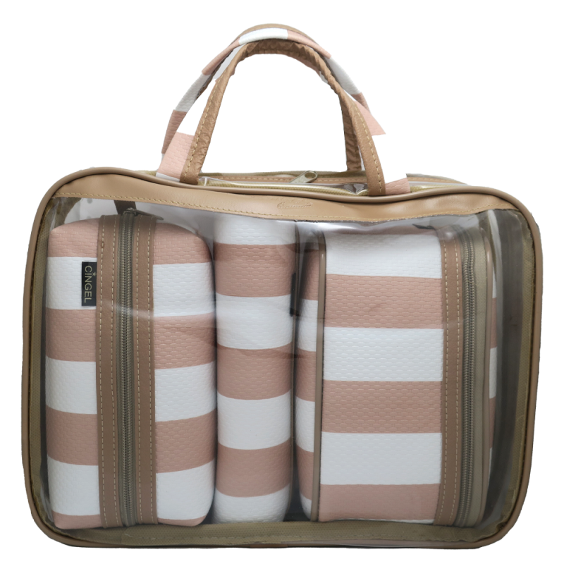 KIT NECESSAIRE C/4 PCS ROSA LISTA LARGA # 033.S