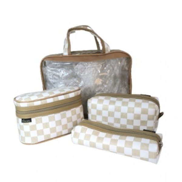 KIT NECESSAIRE QUADRANGULAR BEGE C/4 PCS  # 033.S