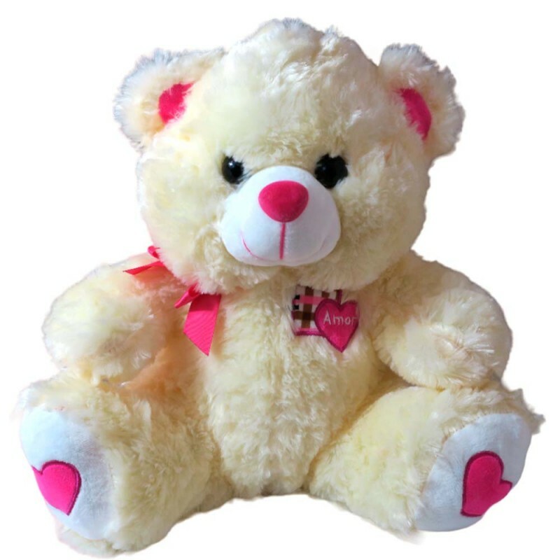 URSO BEGE SENTADO C/LACO 34CM # FE6997