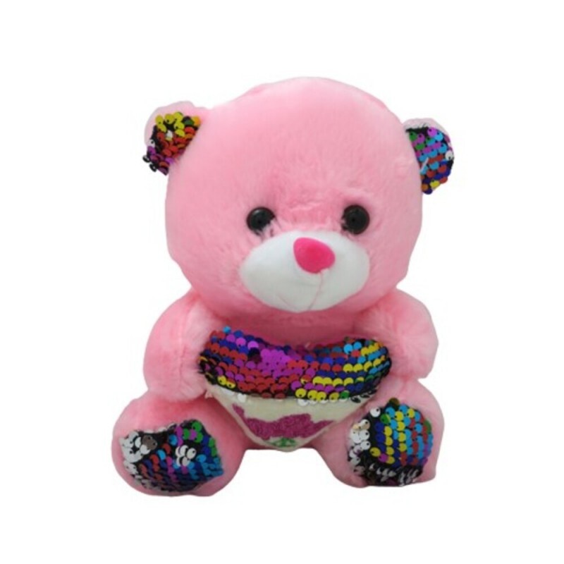 URSO CORACAO LANTEJOULA ROSA 20CM # 7002...