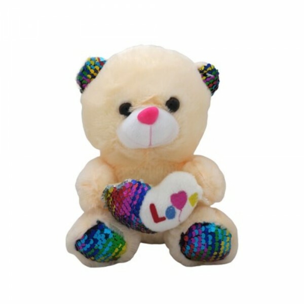 URSO CORACAO LANTEJOULA BEGE 20CM # 7002...