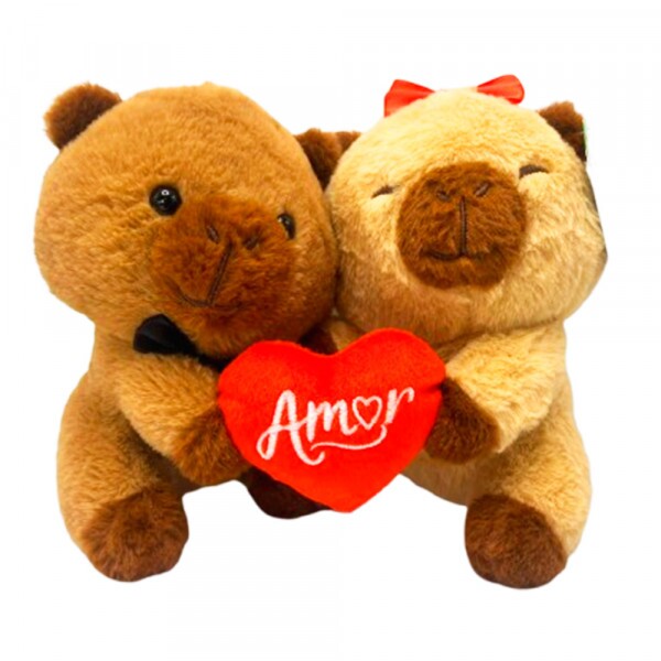 CASAL CAPIVARA C/CORACAO 20X23CM # FE7588 
