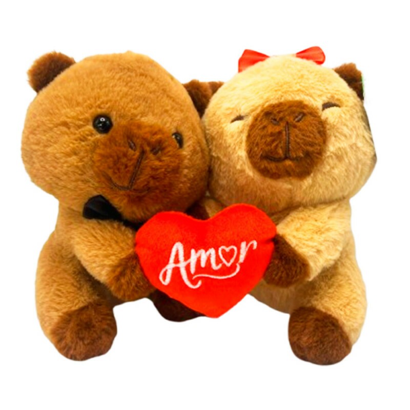 CASAL CAPIVARA C/CORACAO 20X23CM # FE7588 