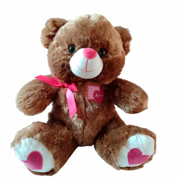 URSO MARROM SENTADO C/LACO 34CM # FE6997