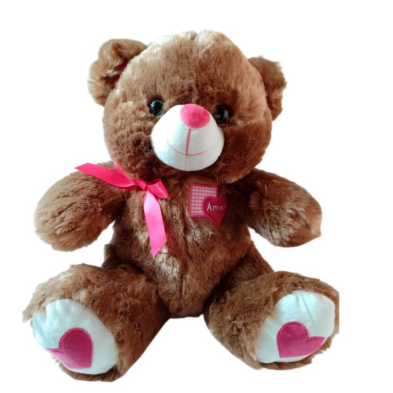 URSO MARROM SENTADO C/LACO 34CM # FE6997