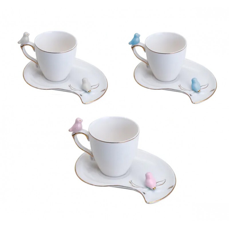 XICARA C/PIRES CAFE BIRDS PLATE BRANCO 90ML #18124